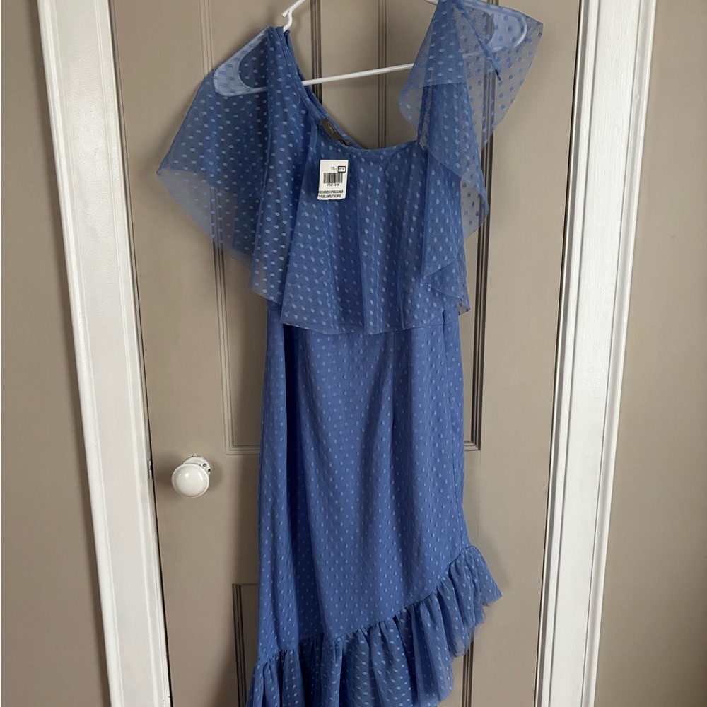 Blue Ruffled Asymmetrical Sundress